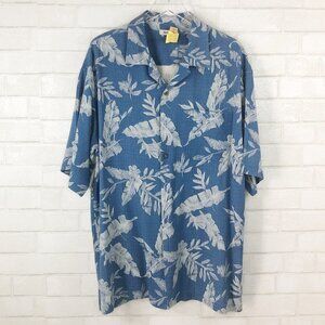 Brigata Vintage 100% Silk Blue Hawaiian Short Sleeve Button Down Men's Size XL